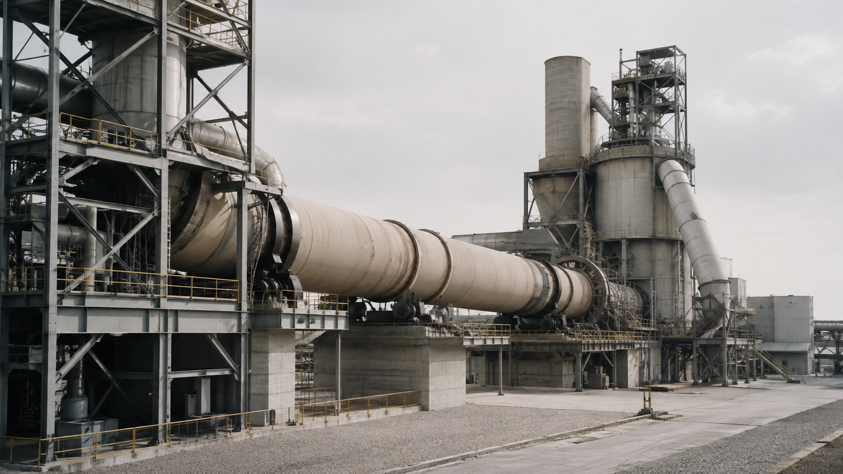 Cement plant kiln line at dusk
